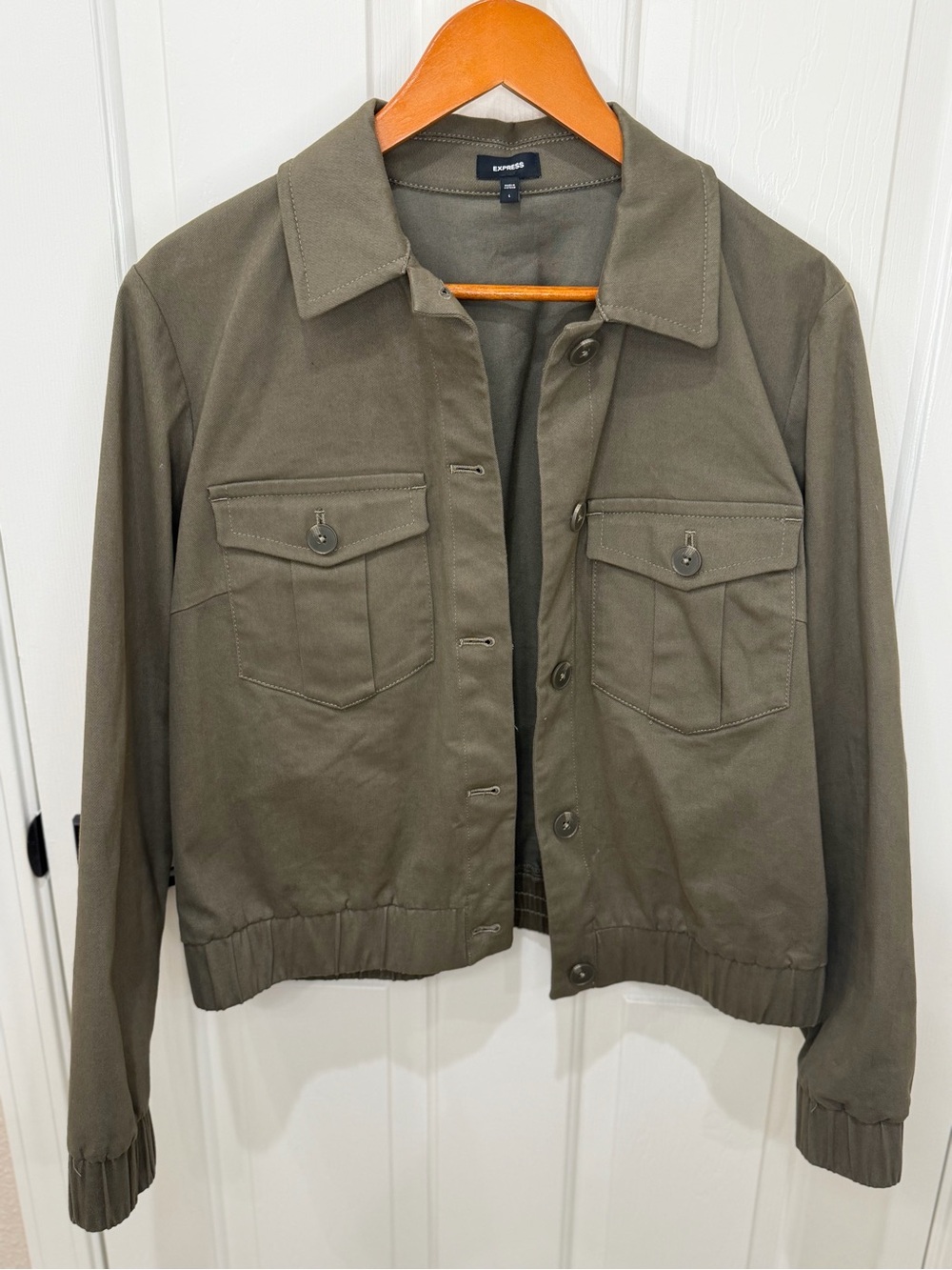 Express Olive Green Casual Button Jacket